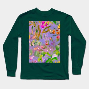 Cool tropical floral leaves botanical illustration, tropical plants,leaves and flowers, purple leaves pattern Long Sleeve T-Shirt